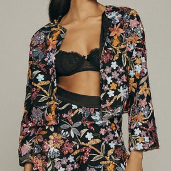 Anthropologie Jackets & Blazers - ANTHROPOLOGIE Tiny Floral‎ Black Sequin Blazer Size XL NEW WITH TAG